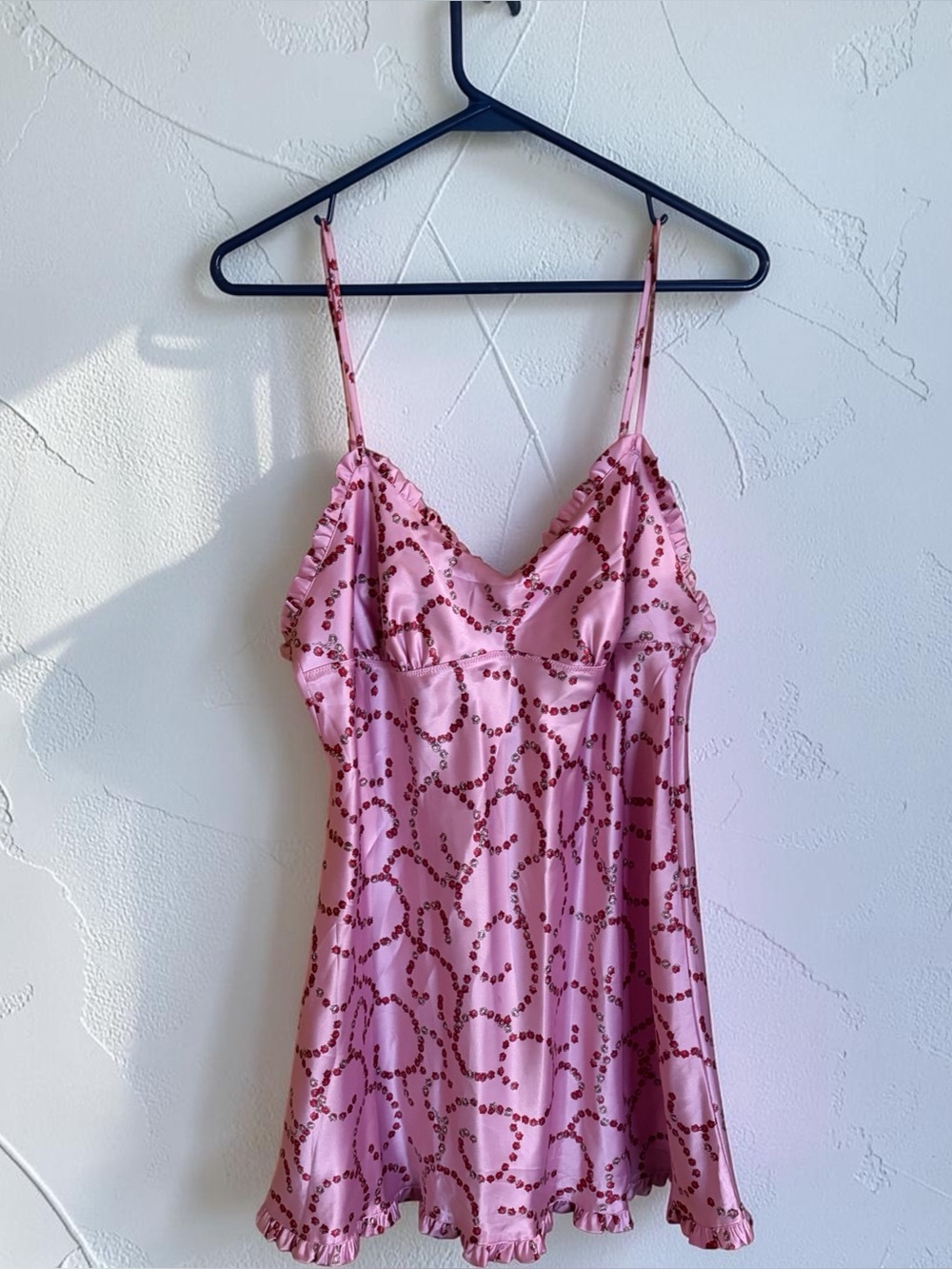 Victoria’s Secret Angels Y2K Pink Red Roses Babydoll Satin Mini Slip Dress M